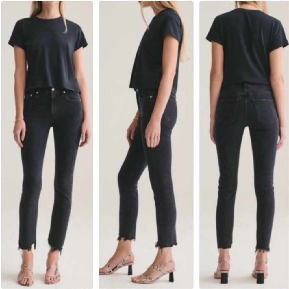 AGolde Toni black wash chewed hem skinny jean 24
